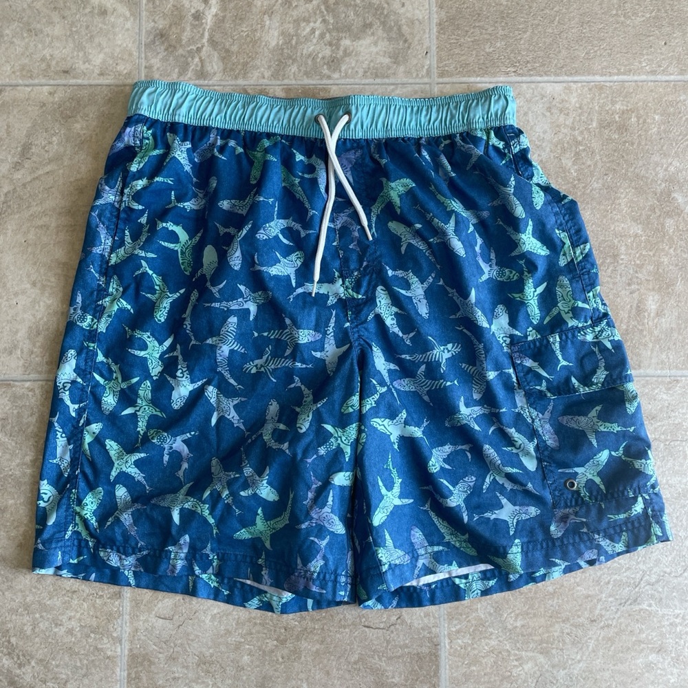 Croft & Barrow Shark Print Swim Trunks Medium Mens Nautical Beach Shorts